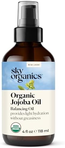 Sky Organics Jojoba Oil Organic for Face, Balancing Oil for Light Hydration & Helps Reduce Excess Oiliness, Suitable For Oily, Combination and Blemish-Prone Skin, 100% Pure & Cold-Pressed, 4 fl. Oz