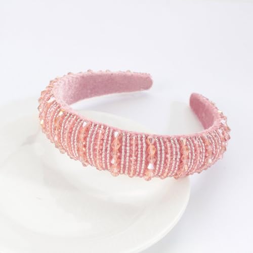 Image of Shining Diva Fashion Stylish Full Crystal Luxury Hairbands | Fancy Shiny Bling Diamond Sparkle Crystal Beaded Headband | Hand-Woven Black White Pink Padded Rhinestones Hair Accessories