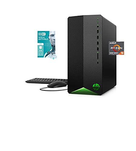 LUCKY 2021 Newest HP Pavilion Gaming Desktop, AMD 6-Core Ryzen 5 5600G Processor, AMD Radeon RX 5500, 8GB RAM, 256GB PCIe NVMe SSD, Mouse and Keyboard, Wins10 Home with Lucky PC Gaming Bundle