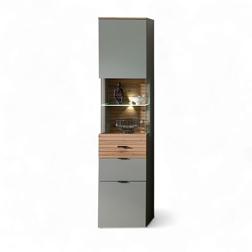 Stella Trading INA Vitrine in Schilfgrün, Artisan Eiche Optik FSC-Zertifiziert - Moderner Vitrinenschrank mit LED-Beleuchtung und viel Stauraum - 45 x 200 x 36 cm (B/H/T) Stella Trading INA Vitrine in Schilfgrün, Artisan Eiche Optik FSC-Zertifiziert - Moderner Vitrinenschrank mit LED-Beleuchtung und viel Stauraum - 45 x 200 x 36 cm (B/H/T)