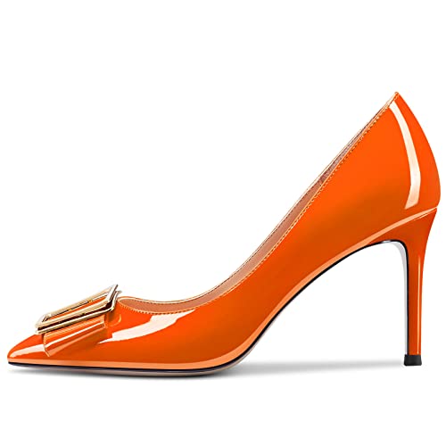 Aachcol Women Stiletto High Heel Pumps Slip-on Pointed Toe Dress Shoes Office Party Wedding Patent 3 Inch2