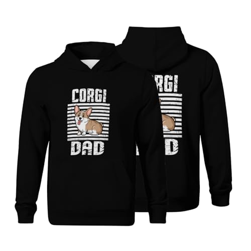 Kids Cute Corgi Dad Proud Dogs Boys Girls Lightweight Kangaroo Pocket Hoodies