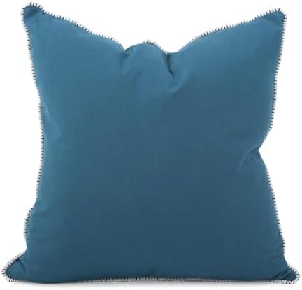 Howard Elliott Fluffy Throw Poly Insert Outdoor Pillow, Sunbrella Square Cushion Cover with Textured Trim Cording for Couch, Sofa, Indoor & Outdoor Use, 20 x 20 Inch, Seascape Turquoise