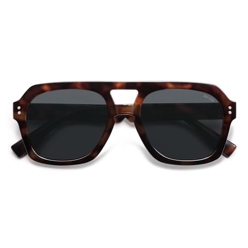 Image of SOJOS Retro Thick Polarized Aviator Sunglasses for Women Men, Large Trendy Bold Square Pilot Shades SJ2385