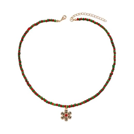 Kokoma Colar feminino com pingente de floco de neve de zircônia cúbica com contas de flor e berloque ajustável, gargantilha empilhável, joia de festa festiva de Natal