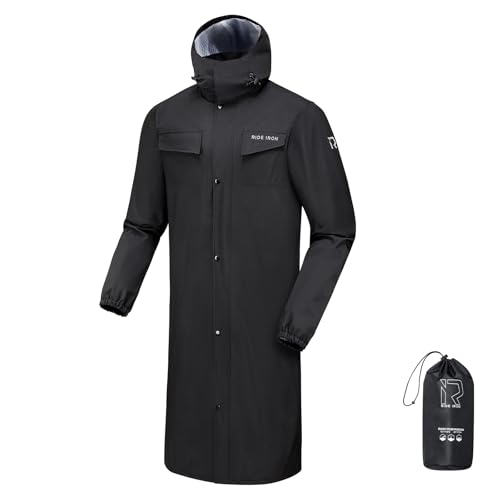 RIDEIRON Tuta Antipioggia Moto Uomo – Impermeabile 15000mm con Strisce Riflettenti, Doppia Chiusura, Cappuccio Removibile, Leggera e Portatile, Abbigliamento Pioggia per Motociclisti-L