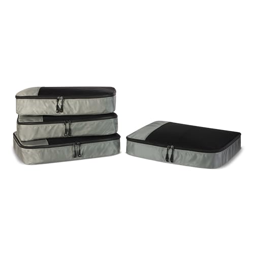 Amazon Essentials 4-Piece Packing Cubes Travel Accessories Set, Luggage Organizer