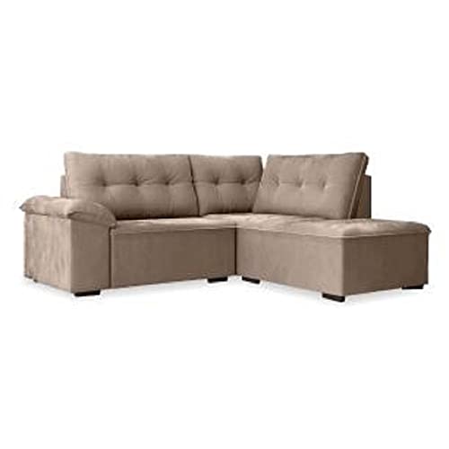 Sofá de Canto Retrátil 1,93m Cama 5 Lugares Tóquio Macchiato Veludo