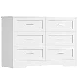 TEENFON Comoda Dormitorio 6 Cajones Blanca, Cómoda y Cajonera Multifunción para Dormitorio - Sinfonier Blanco de Gran Capacidad, Ideal para Salón y Entrada, 107x35x75.5 cm