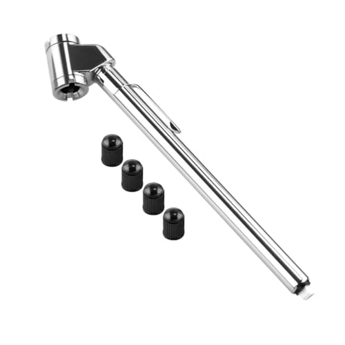 AUTO Pencil Tire Pressure Gauge Dual Head Trucks Air Gage Accurate Mechanical Dually Chuck Wheel Service Checker Stainless Steel Stem for RV ATV Motorcycle (Silver 1-Pack)