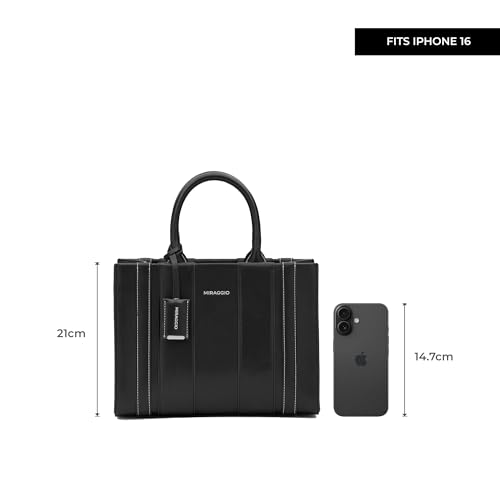 Image of Miraggio Glenn Satchel Bag for Women | Stylish Handbag for Women For Office & Everyday Use Adjustable & Detachable Sling Strap- Black