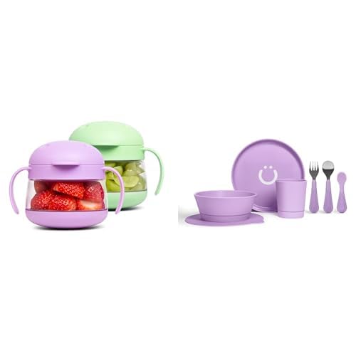Bundle of Ubbi Tweat Snack Containers for Kids & Toddlers, BPA-Free Tritan Spill-Proof Toddler Snack Cups, Portable Travel Food Storage + Toddler Feeding Set, 7-Piece, Plate, Bowl, Cup + Baby & Toddle