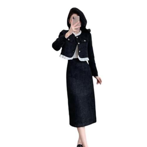 Ensemble jupe tweed 2 pièces pour femme | Veste patchwork chic