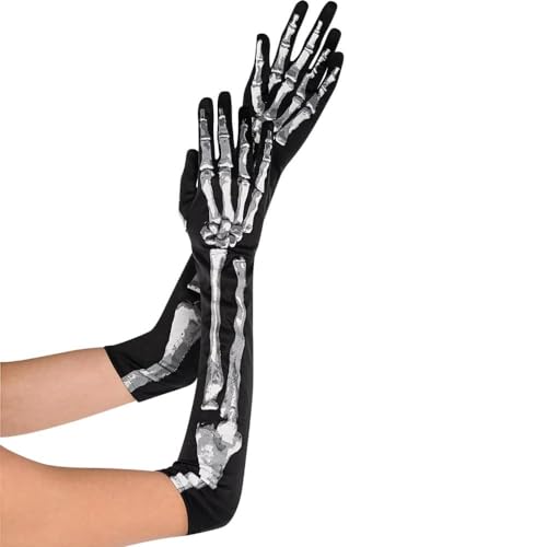 Amscan Adult Skeleton Long Gloves - One Size (1 Pair) - Perfect Costume Accessory for Halloween, Cosplay, & Themed Parties