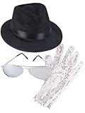 MJ King of Pop Costume Bundle with Fedora Hat Glove and Sunglasses Black/Silver