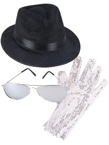 Rhode Island Novelty MJ Michael Jackson Costume Bundle With Fedora Hat Glove and Sunglasses