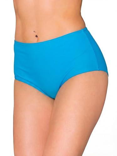 Aquarti Bikinihose Damen mit Hohem Bund – Klassische Bikinihosen für Damen in Großen Größen, Farbe: Azurblau, Größe: 42
