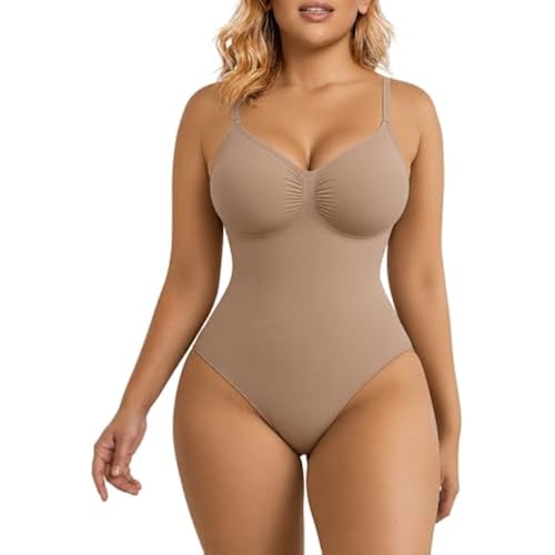 SHAPERX Women's Tummy Control Shapewear Thong Bodysuit Seamless Waist Snatching Body Shaper