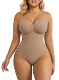 SHAPERX Women's Tummy Control Shapewear Thong Bodysuit Seamless Waist Snatching Body Shaper,SZ5215-Sienna-S/M