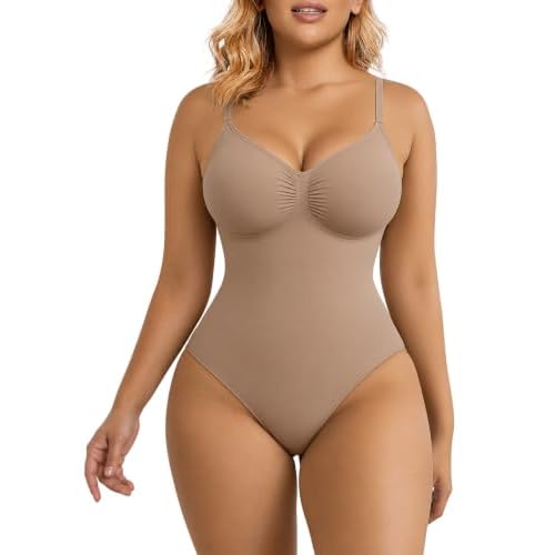 SHAPERX Women's Tummy Control Shapewear Thong Bodysuit Seamless Waist Snatching Body Shaper