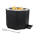 Sunnydaze Wood-Burning Smokeless Fire Pit with Log Poker - Stainless Steel Smokeless Fire Pit for The Backyard - Black - 21.5-Inch