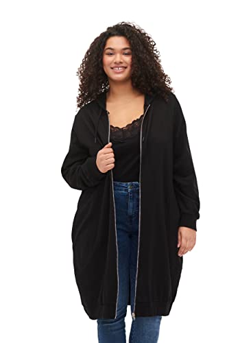 Zizzi Women's Large Sizes Sweatshirt Kapuze Reißverschluss Größe - Plus Size Damenkleidung 54-56 Black Cover