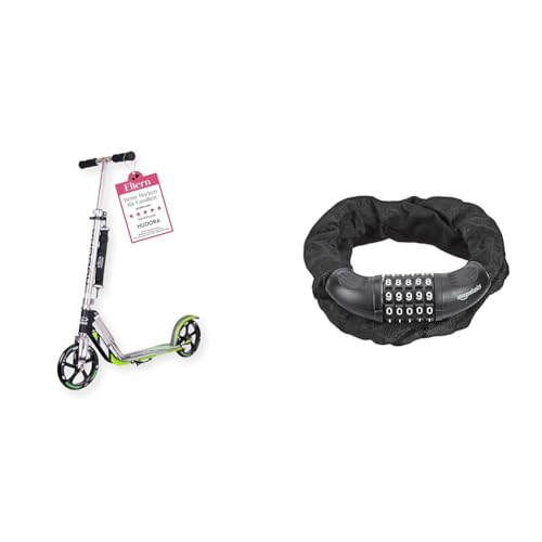 HUDORA BigWheel 205 Scooter - Stabiler Aluminium-Roller & Amazon Basics Fahrrad-Kettensch Nummernschloss 5-stellig 97,2 cm 1 Stück schwarz