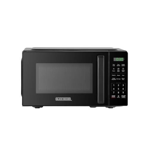 BLACK+DECKER EM7P01P7 Countertop Microwave Oven 0.7 Cu Ft, 700W with 6 One-Touch Presets, Express Cooking, 10 Power Levels, Child Safety Lock, Easy Clean Interior, Black