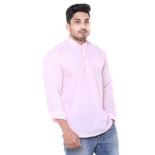 Image of Men's Linen Chinese Collar Full Sleeve Plus Size Short Kurta
