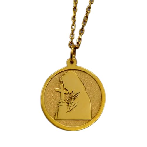 Collier pendentif pièce gravée Jésus croix argent plaqué or LKBEADS