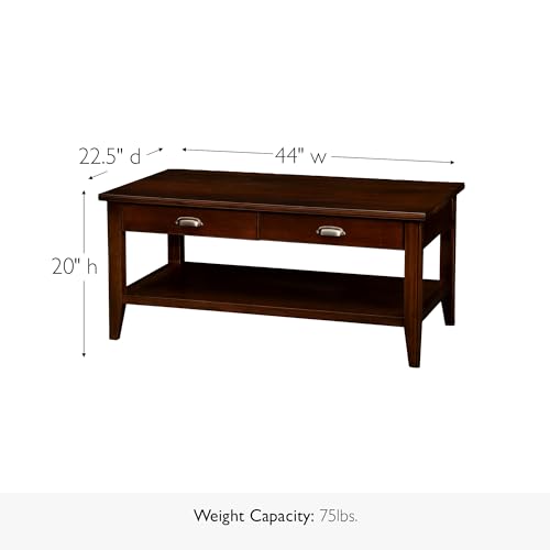 Image of Leick Home 10504 Laurent Two Drawer Coffee Table with Shelf, Chocolate Cherry
