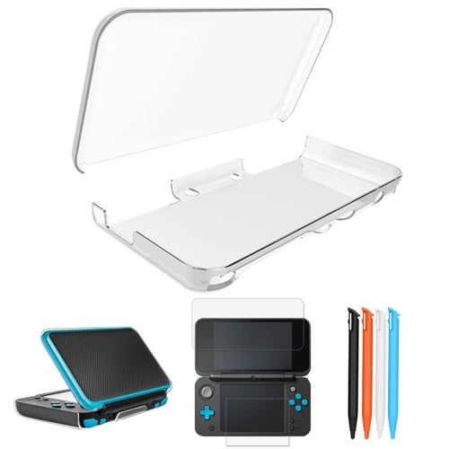 Image of Hzxkqmil Transparent Protective Case for Nintendo New 2DS XL /LL Console | Clear Crystal Hard Shell Protective Cover + 1 Set Screen Protectors Film and 4 Stylus Pen Accessories for New 2DSXL New 2DSLL