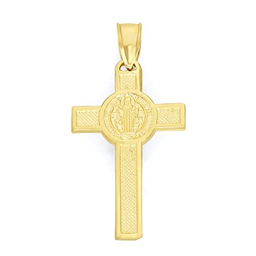 Solid 10k/14k Gold Crucifix Necklace - Doublesided Cross with Saint Benedict Pendant, Religious Jewelry Gifts3