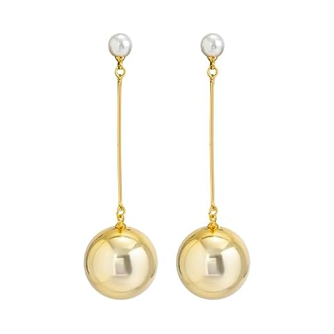 Doubnine Big Ball Earrings Drop Dangle Chain Gold Hanging Statement Golden Earrings for Women Cover
