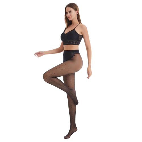 Image of Patterned Tights for Women High Waist Pantyhose Black Sheer Stockings 15D