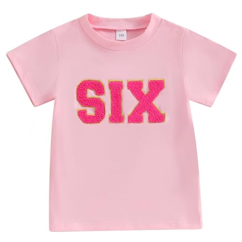 Kids Toddler Baby Girls Birthday T-Shirt Short Sleeve 1st 2nd 3rd 4th 5th 6th Letter Chenille Patch Birthday Shirt