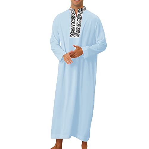 Muslim Men Clothing Mens Kaftan Robe Casual Gown Long Sleeve Thobe