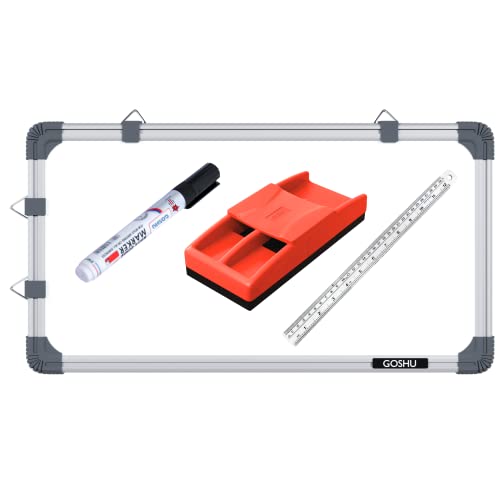 Image of GOSHU Non Magnetic 1 feet x2 feet Double Sided White Board and Chalk Board Both Side Writing Boards Includes Non-Magnetic Duster, One Black Ink Marker and 30cm Scale (1x2 feet, Pack of 4 Items)
