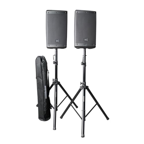 Gator Frameworks Rok-It Series Set of Lightweight Aluminum Tripod Speaker Stand with Carry Bag, Dual-diameter 35mm to 38mm Pole and Supports up to 120 lbs (RI-SPKRSTDSET-200-AL)