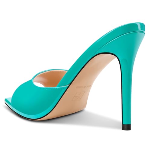 Image of TNYNFBEB Womens Stiletto High Peep Open Pointed Toe Sandals Mules Shoes Slip-on Slingback Office Party Dress Patent Leather Summer 3.9 Inches Heels