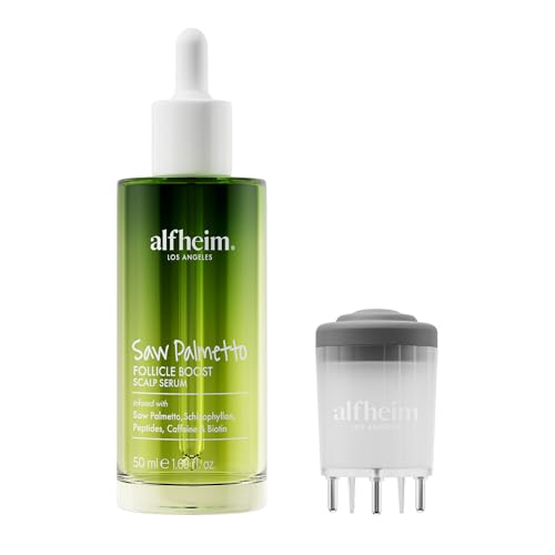 ALFHEIM Saw Palmetto Scalp Serum for Boost Follicle - Infused With Caffeine, Biotin for Thicker Hair - Balance Scalp, Rejuvenate Hair Follicles & Improve Hair Density - 1.69 fl oz + Serum Applicator
