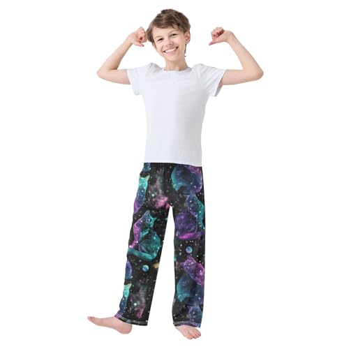 Cat Galaxy Space Boys Long Pants Soft Trousers Elastic Waist Kids Lounge Bottoms with Pockets S-XL3