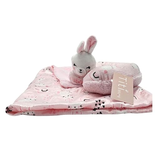 Image of TITI with Love Reversible Baby Blanket and Pillow Set - Bonnie Baby Blanket with 3D Neck Pillow, Soft Plush for Newborn Girls, Swaddle 32x27 in