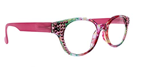 Versailles, (Bling) Reading Glasses For Women Adorned W (Rose, Black Diamond) Genuine European Crystals (Pink, Green, Clear) Round Frame. Magnification. NY Fifth Avenue