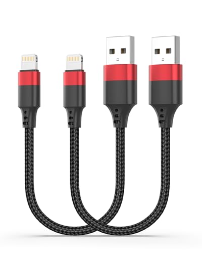 1ft Short iPhone Charger Cable, [MFi Certified] 2 Pack Short Lightning Cable, Braided 12 inch USB to Lightning Cord Fast Charging for iPhone 14 13 12 11 Pro Max XR XS 8 SE iPod