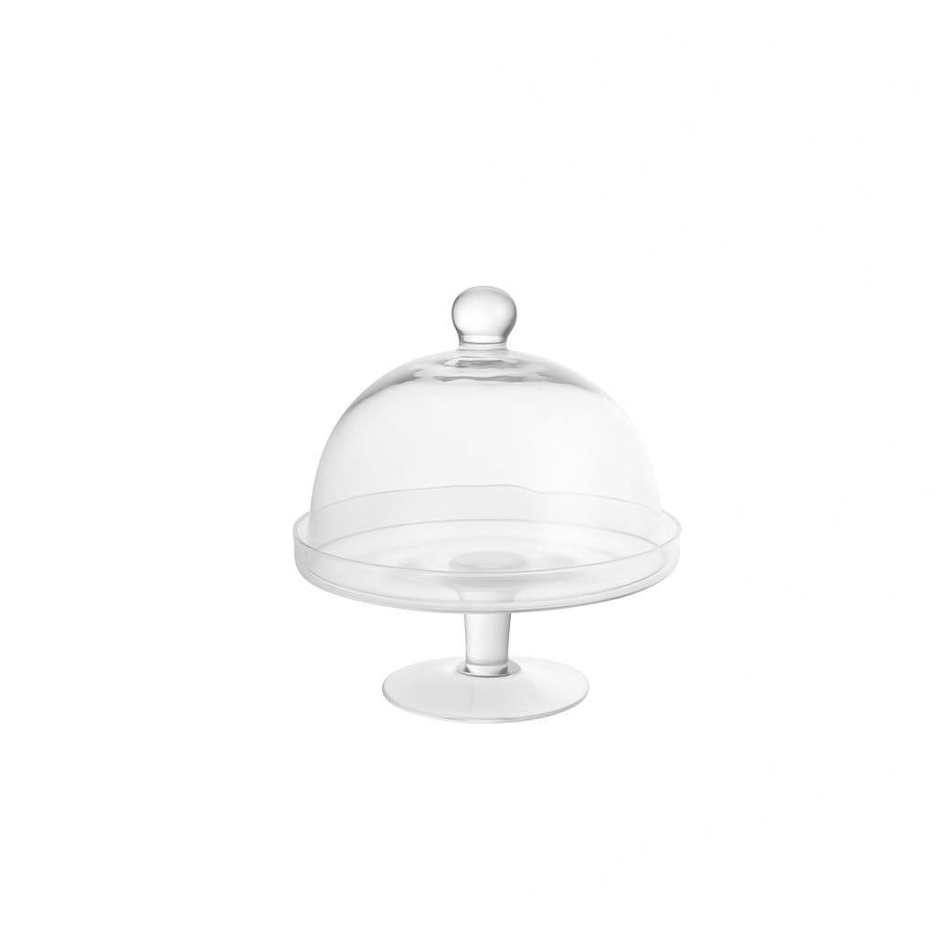 DRW Tartera de Cristal con Plato y Campana de Vidrio soplado a Mano en España Transparente 25x25x25 cm