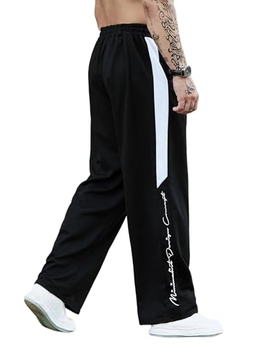 ZAFUL Mens Casual Joggers Sweatpants Drawstring Letter Side Striped Color Block Wide Leg Loose Pants