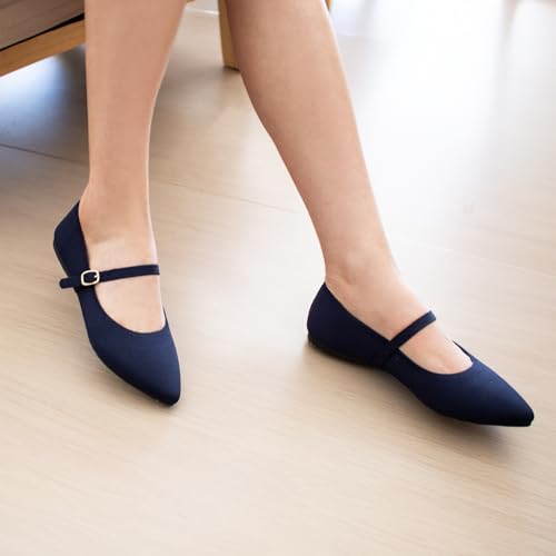Image of Soesyi Pointed Toe Flats Knit Ballet Flat Shoes for Women Comfortable with Adjustable Strap,Washable Dressy Casual Flats for Work Office