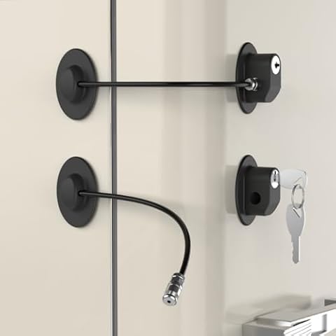 2 Pack Refrigerator Door Locks with 4 Keys, File Drawer Lock, Freezer Door Lock and Child Safety Cabinet Locks by REZIPO Black Cover
