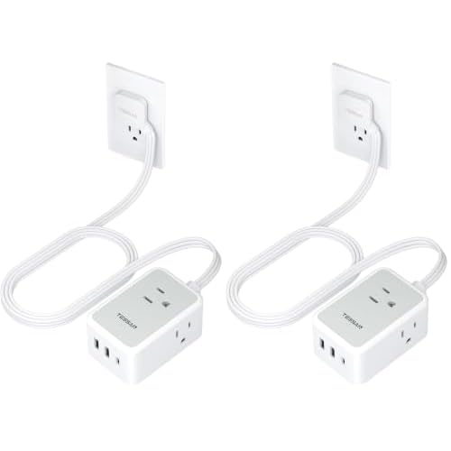 TESSAN Small Flat Plug Power Strip, Ultra Thin Extension Cord 5 ft, Black | 3 AC Outlets with 3 USB Ports (1 USB C), Wall Outlet Extender, NO Surge Protection, for Cruise Travel Dorm Room Es